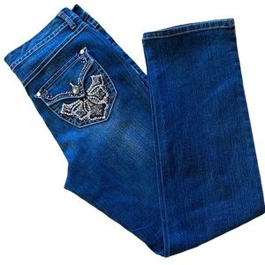WOMENS STRAIGHT LEG DENIM WESTERN STYLE CASUAL JEAN EMBROIDERED BACK POCKET SZ 8